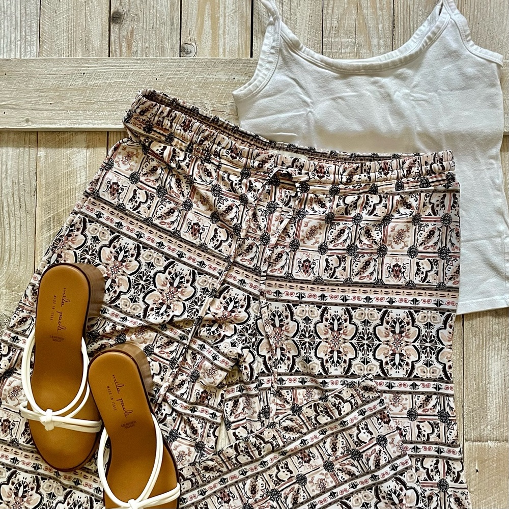 CATO Wide Leg Drawstring Patterned Pant